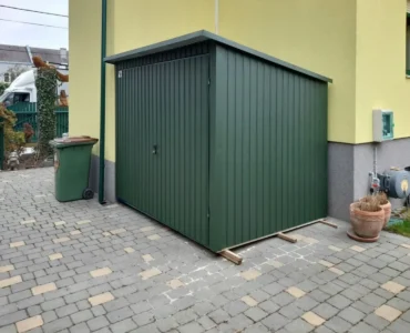 Kerti tároló Mobilgarázs 3x3 Hátra lejtő tető Kétszárnyú kapu Zöld matt