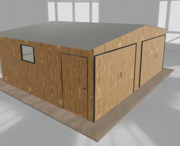 Mobilgarázs 6x5 m, kétállásos, nyeregtetős, kétszárnyú kapu, fautánzatú