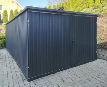 Mobilgarázs 3x5 m, féltetős, kétszárnyú kapu, fekete