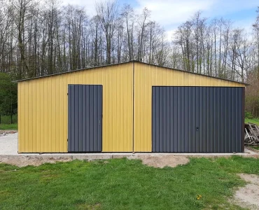 Mobilgarázs 6x5 m, nyeregtetős, billenő kapu, homok