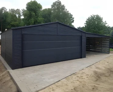 Mobilgarázs 6x5,8 m, nyeregtetős, szekcionált kapu, fautánzatú grafit