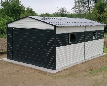 Mobilgarázs 4x6 m, nyeregtetős, billenő kapu, fehér