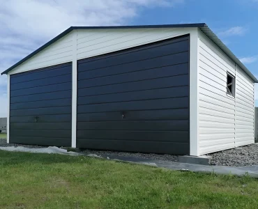 Mobilgarázs 6x5 m, kétállásos, nyeregtetős, billenő kapu, fehér