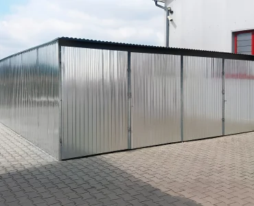 Mobilgarázs 6x5 m, kétállásos, féltetős, kétszárnyú kapu, horganyzott