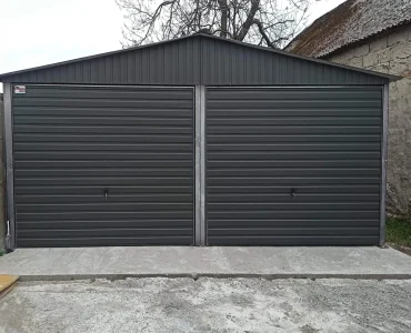 Mobilgarázs 6x6 m, kétállásos, nyeregtetős, billenő kapu, grafit – Modell 2