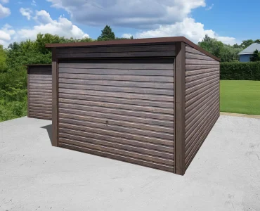 Mobilgarázs 3x5 m, féltetős, billenő kapu, fautánzatú – Modell 3