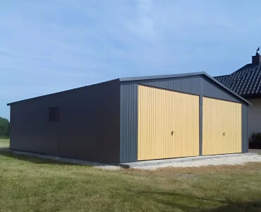 Mobilgarázs 7x6 m, kétállásos, nyeregtetős, billenő kapu, grafit