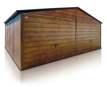 Mobilgarázs 6x5 m, kétállásos, nyeregtetős, billenő kapu, fautánzatú – Modell 4