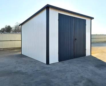 Mobilgarázs 3x3 m, féltetős, kétszárnyú kapu, fehér