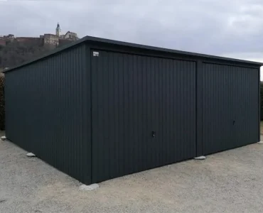 Mobilgarázs 6x5 m, kétállásos, féltetős, billenő kapu, grafit
