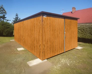 Mobilgarázs 3x5 m, féltetős, kétszárnyú kapu, fautánzatú – Modell 2