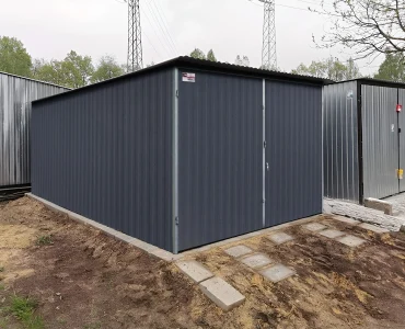Mobilgarázs 3x5 m, féltetős, kétszárnyú kapu, grafit – Modell 2