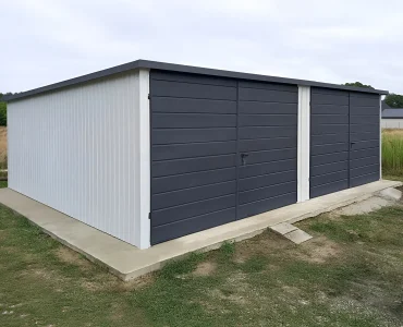 Mobilgarázs 7x5 m, kétállásos, féltetős, kétszárnyú kapu, fehér