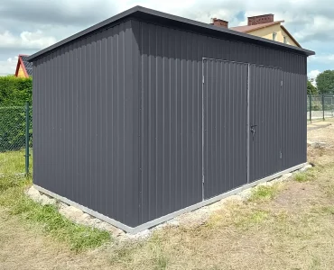Mobilgarázs 5x2,5 m, féltetős, kétszárnyú kapu, grafit