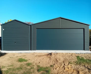 Mobilgarázs 9x6 m, kétállásos, nyeregtetős, szekcionált kapu, grafit