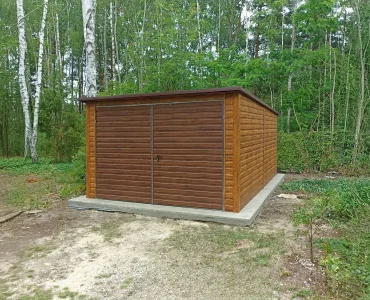 Mobilgarázs 3,5x5 m, féltetős, kétszárnyú kapu, fautánzatú