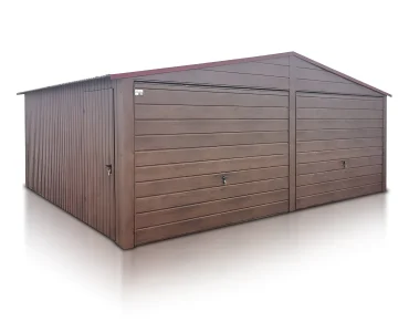 Mobilgarázs 6x5,8 m, kétállásos, nyeregtetős, billenő kapu, fautánzatú