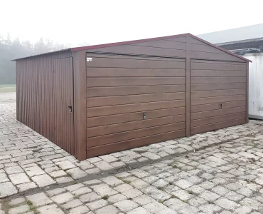 Mobilgarázs 6x5,8 m, kétállásos, nyeregtetős, billenő kapu, fautánzatú