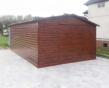Mobilgarázs 4x6 m, nyeregtetős, billenő kapu, fautánzatú