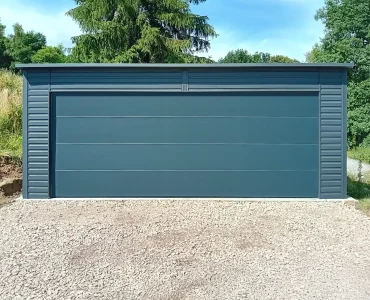 Mobilgarázs 6x6 m, féltetős, szekcionált kapu, fautánzatú grafit
