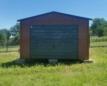 Mobilgarázs 4x6 m, nyeregtetős, billenő kapu, világosbarna