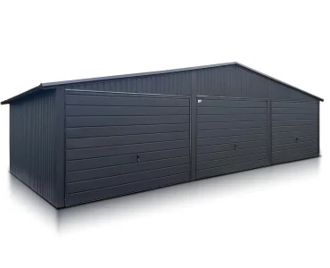 Mobilgarázs 9x6 m, háromállásos, nyeregtetős, billenő kapu, grafit