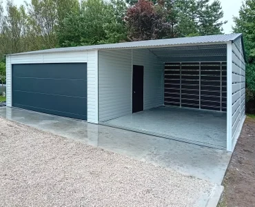 Mobilgarázs 5,5x5,5 m, nyeregtetős, szekcionált kapu, fehér