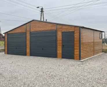 Mobilgarázs 8x5 m, kétállásos, nyeregtetős, billenő kapu, fautánzatú