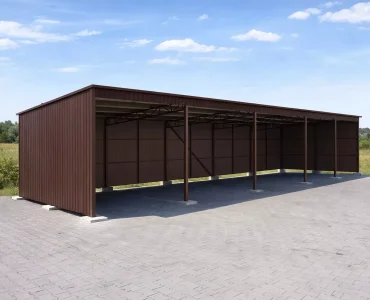 Acél előtető 25x5 m, féltetős, sötétbarna