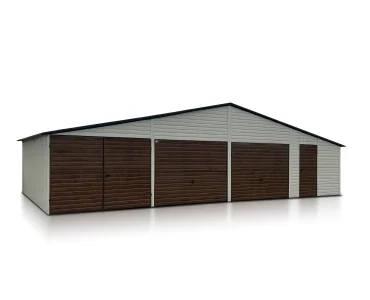 Mobilgarázs 12x6 m, háromállásos, nyeregtetős, billenő kapu, fautánzatú fehér