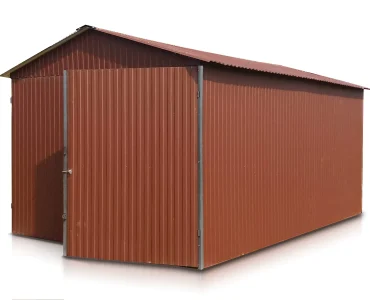 Mobilgarázs 3x5,5 m, nyeregtetős, kétszárnyú kapu, sötétbarna