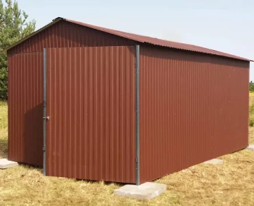 Mobilgarázs 3x5 m, nyeregtetős, kétszárnyú kapu, sötétbarna