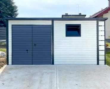 Mobilgarázs 5x2,5 m, féltetős, billenő kapu, fehér