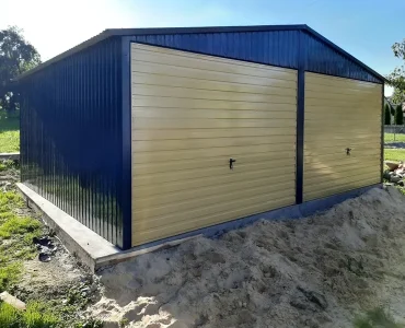Mobilgarázs 6x5 m, kétállásos, nyeregtetős, billenő kapu, grafit – Modell 3