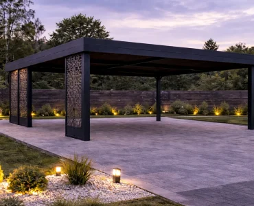 Carport 6x6 m, áttört panelekkel