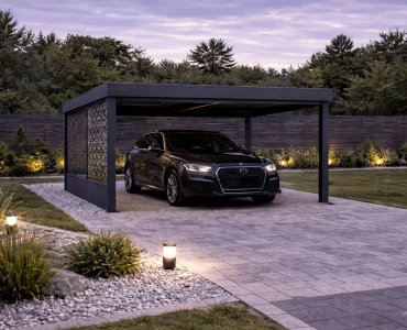 Carport 3x3 m, áttört panelekkel