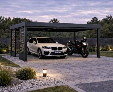 Carport 4x4 m, áttört panelekkel