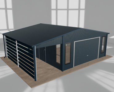 Mobilgarázs 5x5 m, tárolóhelyiséggel és előtetővel, grafit