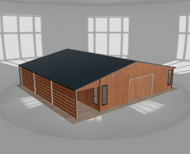 Mobilgarázs 9x10 m, tárolóhelyiséggel és előtetővel, aranytölgy – Modell 2