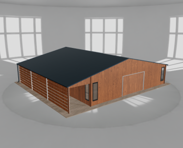 Mobilgarázs 10x10 m, tárolóhelyiséggel és előtetővel, aranytölgy – Modell 2