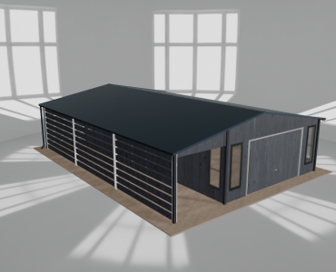 Mobilgarázs 5x9,5 m, tárolóhelyiséggel és előtetővel, grafit fautánzatú – Modell 2
