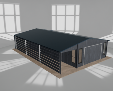 Mobilgarázs 5x10 m, tárolóhelyiséggel és előtetővel, grafit fautánzatú – Modell 2