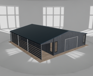 Mobilgarázs 7,5x10 m, tárolóhelyiséggel és előtetővel, grafit fautánzatú – Modell 2