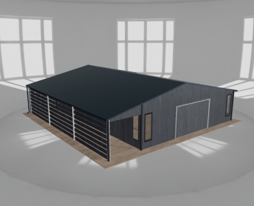 Mobilgarázs 8x10 m, tárolóhelyiséggel és előtetővel, grafit fautánzatú – Modell 2