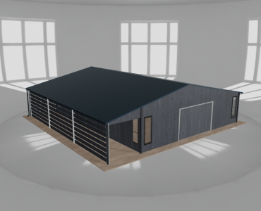 Mobilgarázs 8,5x10 m, tárolóhelyiséggel és előtetővel, grafit fautánzatú – Modell 2