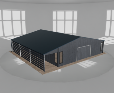 Mobilgarázs 9,5x10 m, tárolóhelyiséggel és előtetővel, grafit fautánzatú – Modell 2