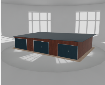 Mobilgarázs 12x7,5 m, háromállásos, bal oldalra lejtő tetős, sötét dió