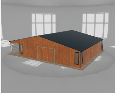 Mobilgarázs 10x10 m, tárolóhelyiséggel és előtetővel, aranytölgy – Modell 2