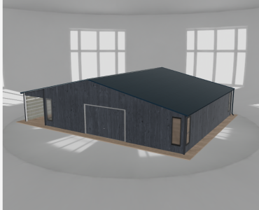 Mobilgarázs 10x9,5 m, tárolóhelyiséggel és előtetővel, grafit fautánzatú – Modell 2