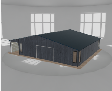 Mobilgarázs 10x10 m, tárolóhelyiséggel és előtetővel, grafit fautánzatú – Modell 2